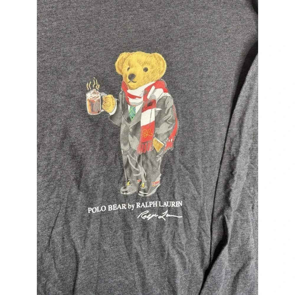 Polo Ralph Lauren Polo‎ Bear Long Sleeve T Shirt Mens XL Gray Graphic Tee